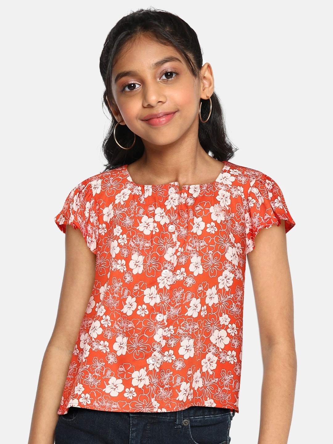 

Allen Solly Junior Girls Red & Off White Floral Print Top