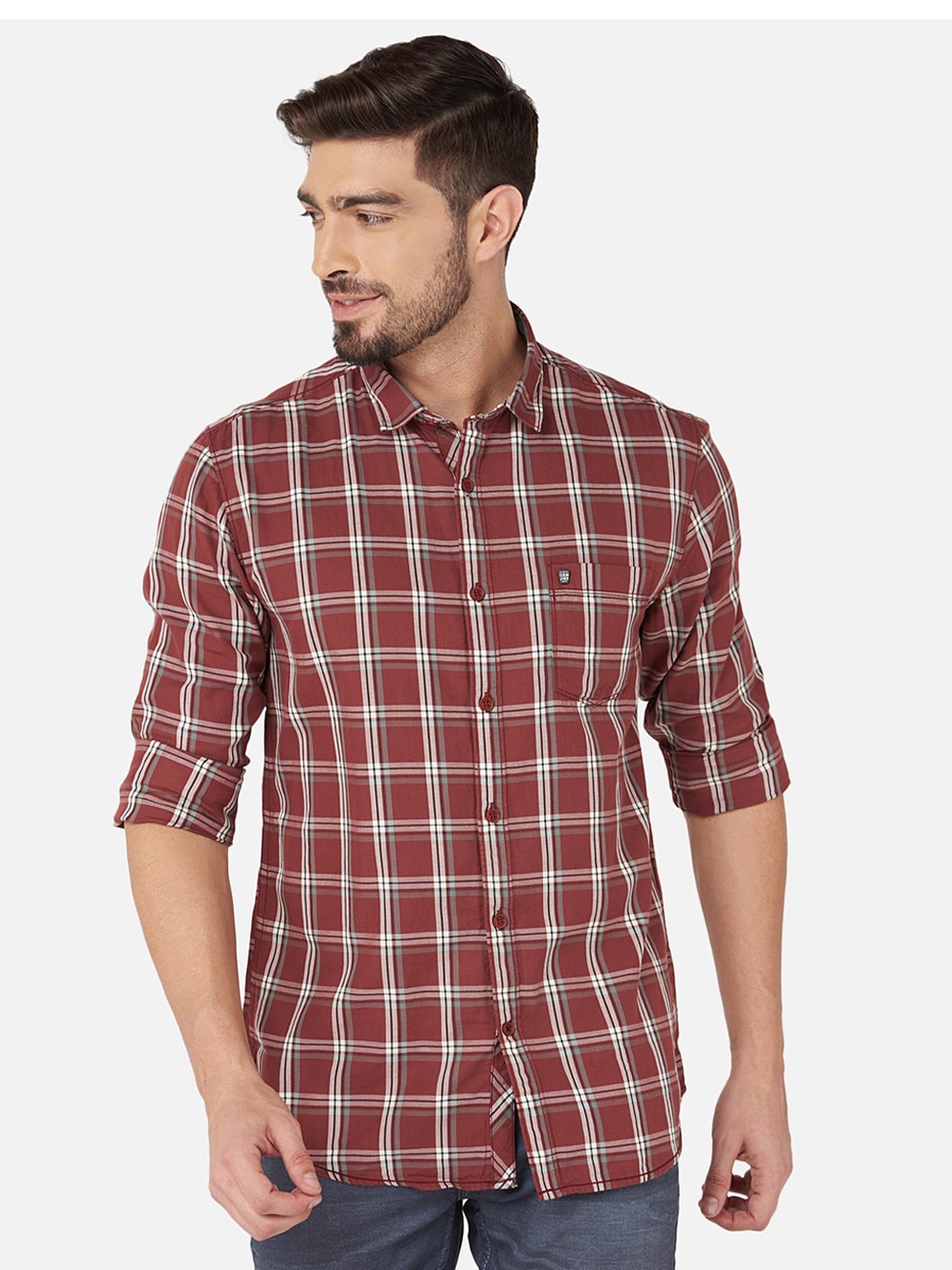 

Oxemberg Men Rust Classic Slim Fit Checked Casual Shirt