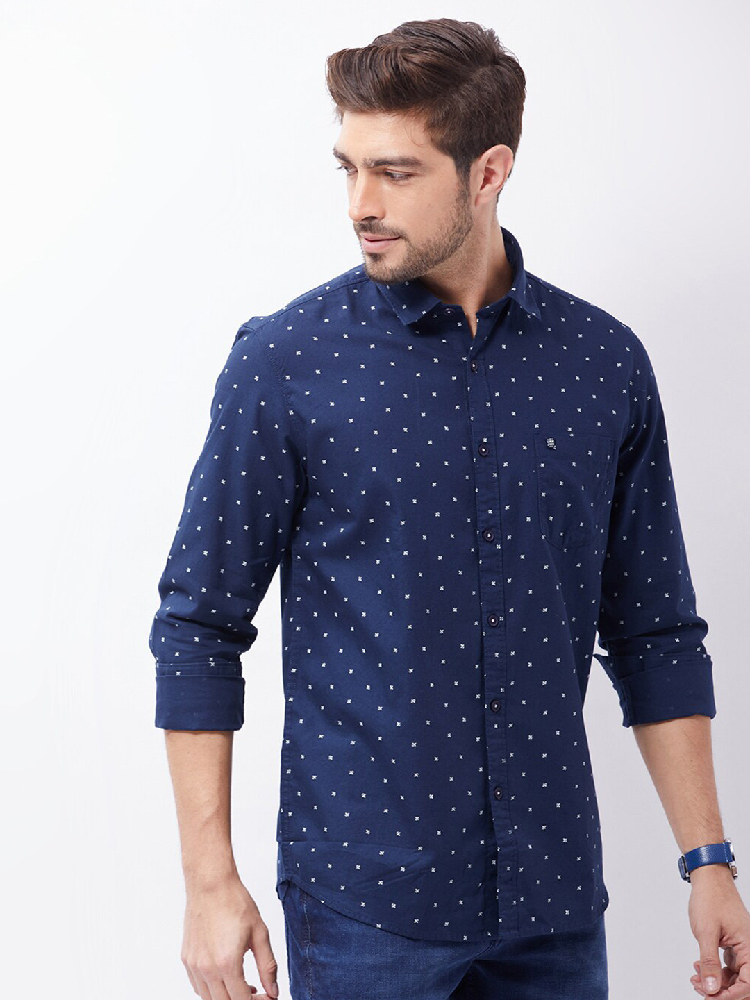

Oxemberg Men Blue Slim Fit Printed Casual Shirt