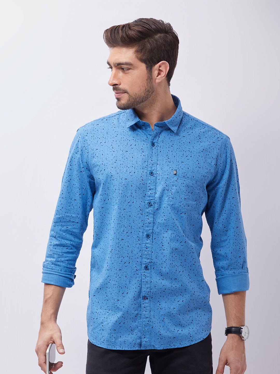 

Oxemberg Men Blue Classic Slim Fit Printed Casual Shirt