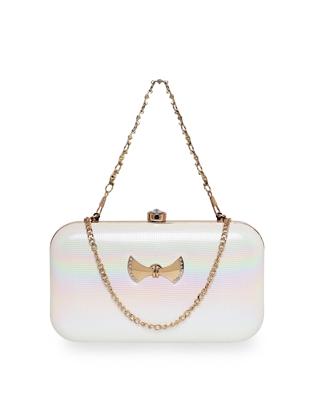 

ESBEDA White & Gold-Toned Glitter Shine Box Clutch