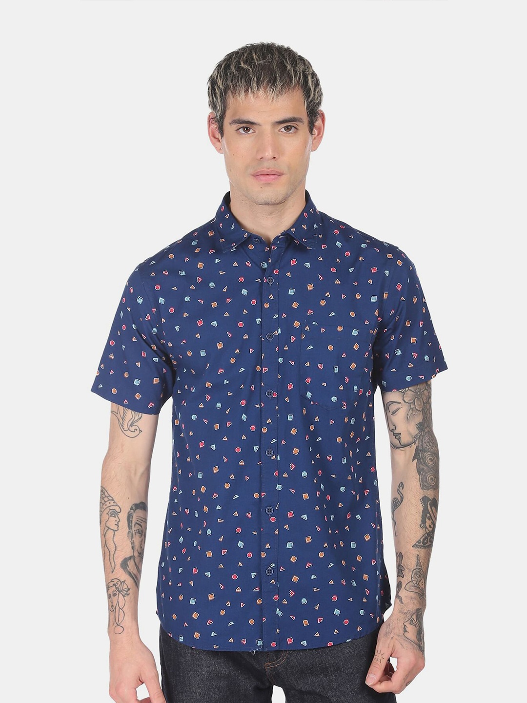 

Ruggers Men Blue Floral Printed Pure Cotton Casual Shirt