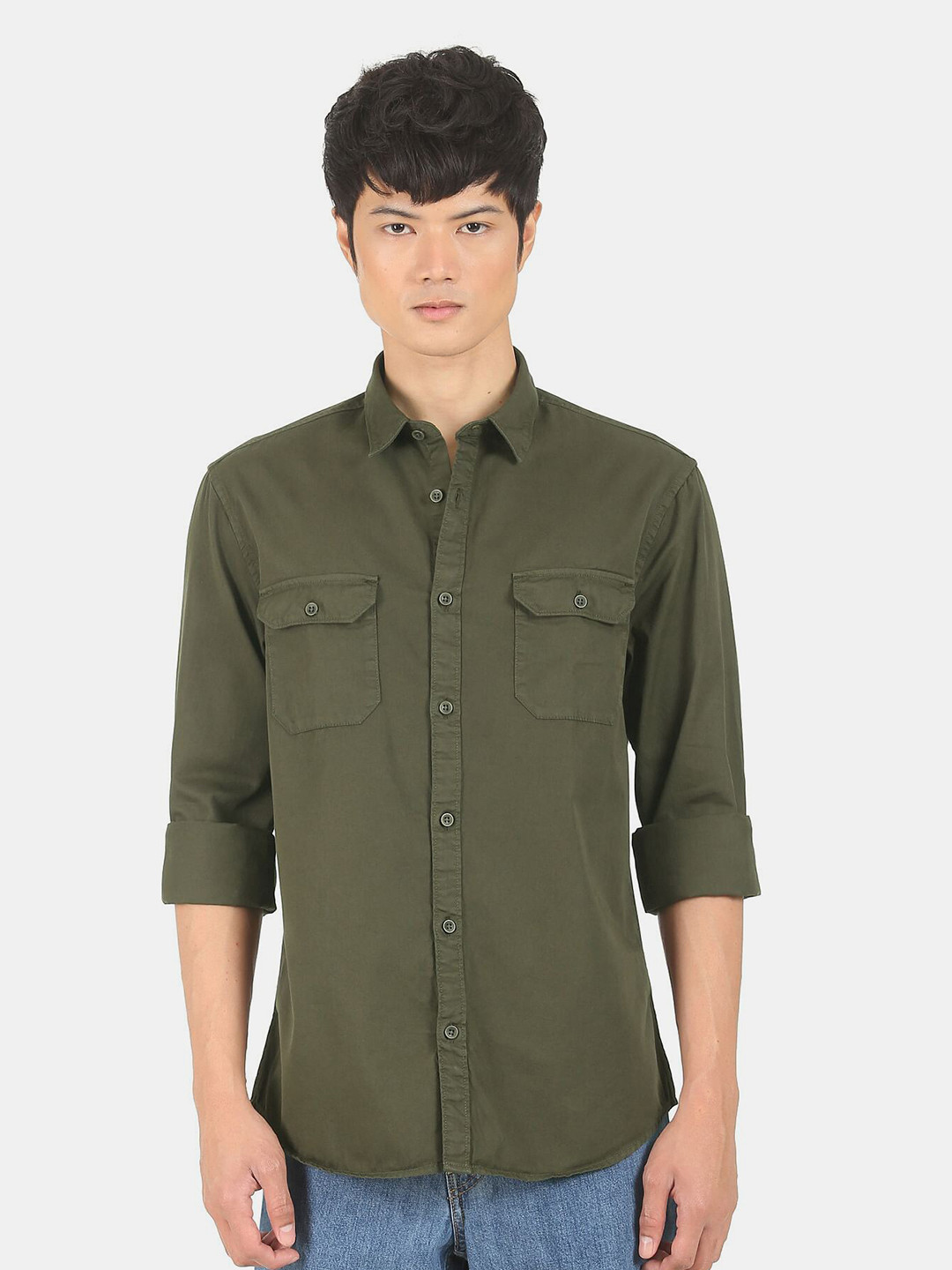 

Ruggers Men Olive Green Cotton Casual Shirt