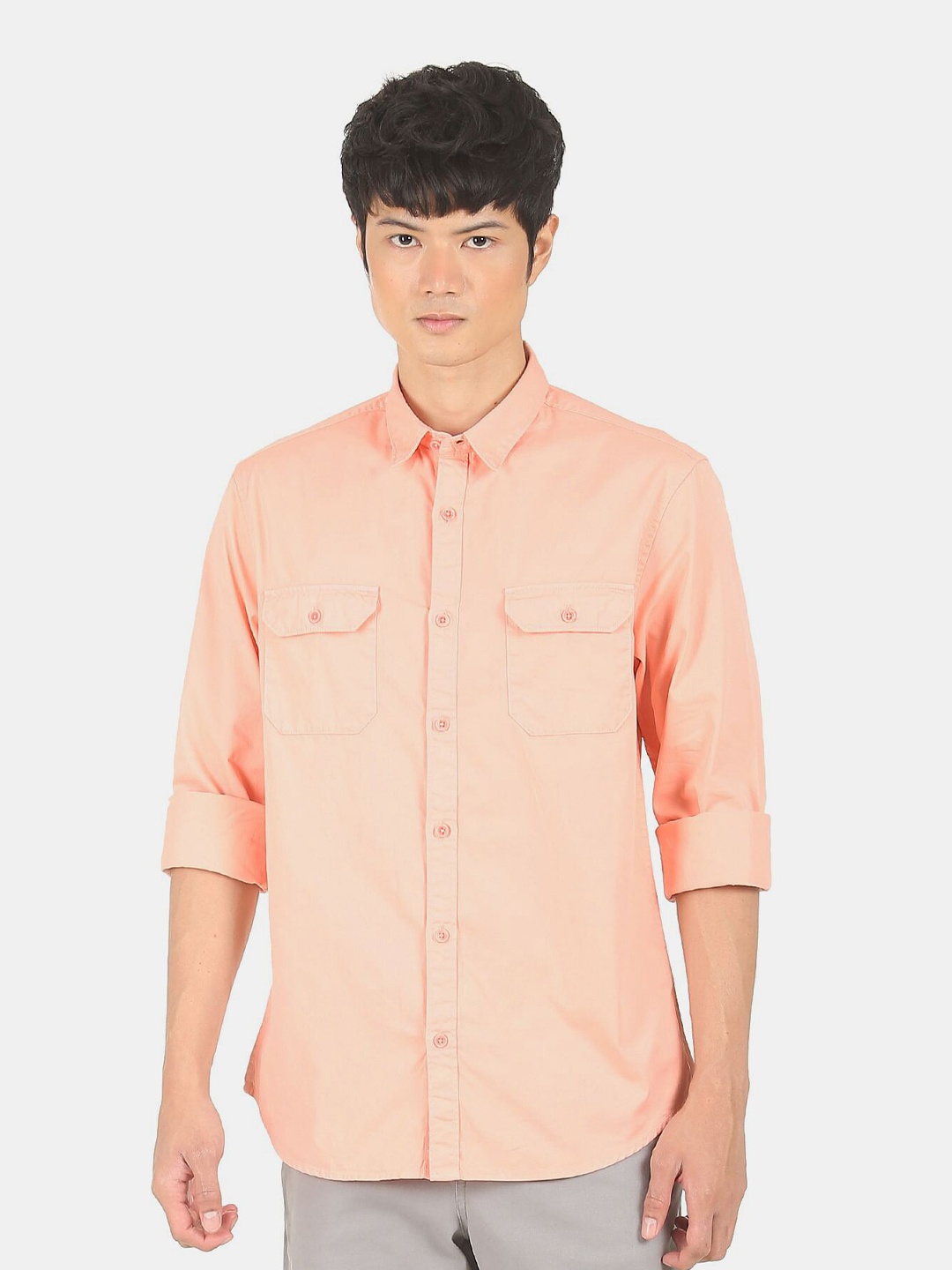 

Ruggers Men Peach Solid Casual Shirt