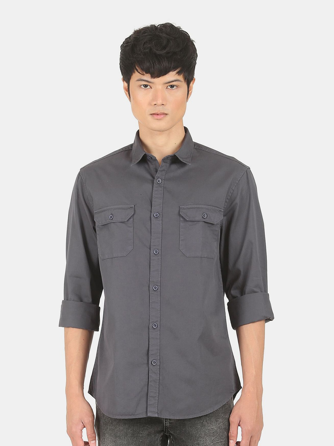 

Ruggers Men Grey Cotton Casual Shirt
