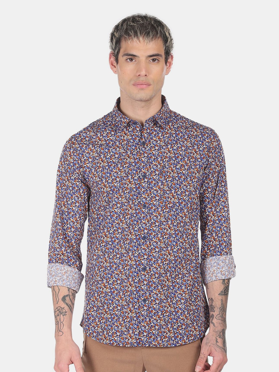 

Ruggers Men Blue Floral Printed Pure Cotton Casual Shirt
