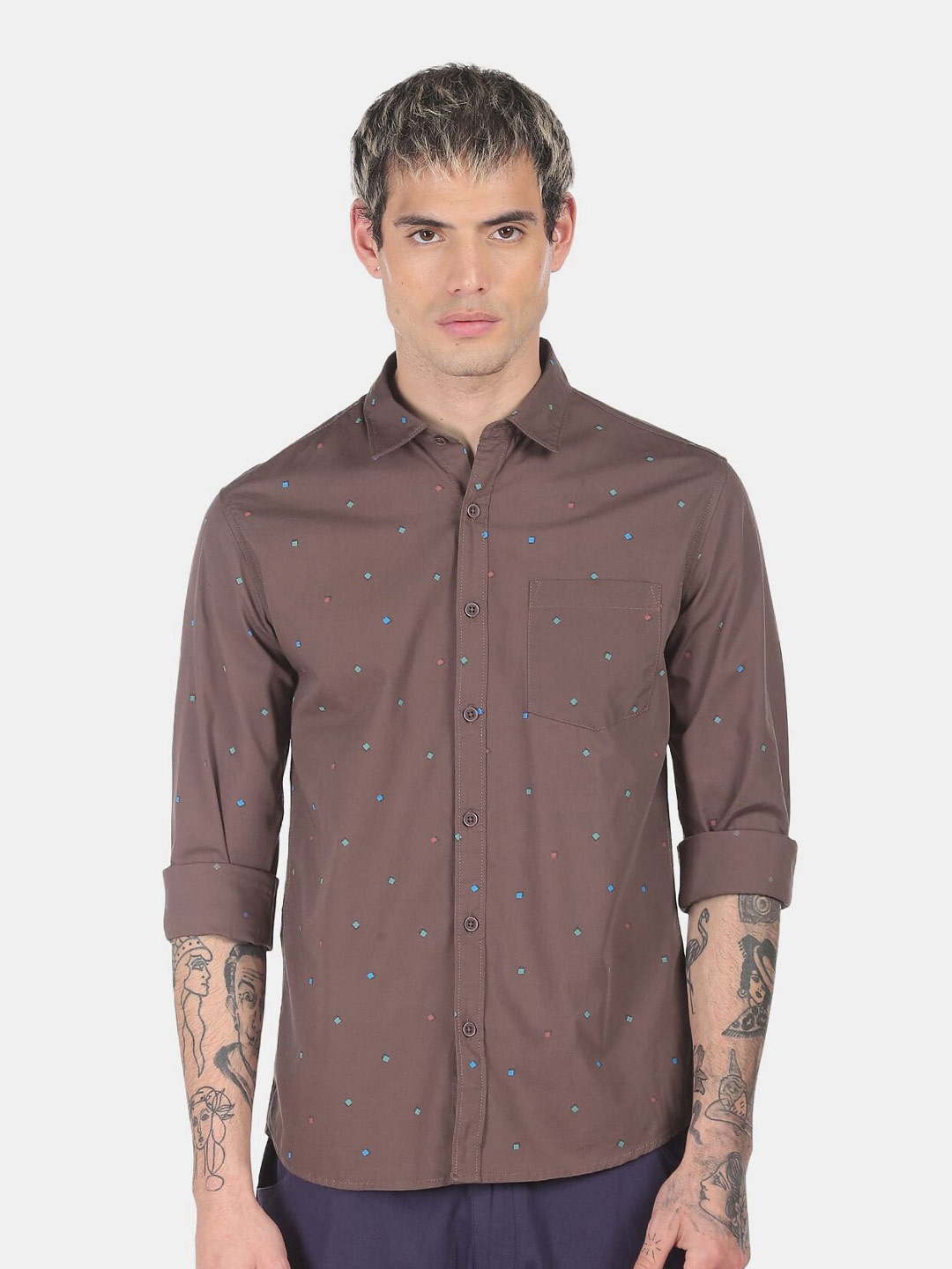

Ruggers Men Brown Printed Pure Cotton Casual Shirt