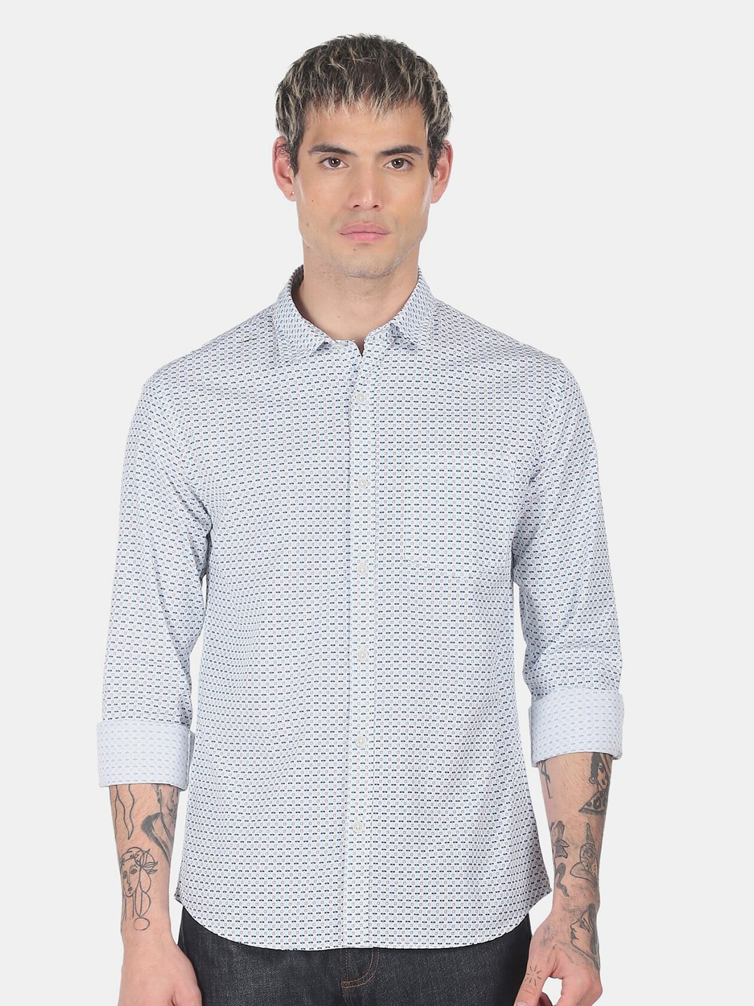

Ruggers Men White Regular Fit Printed Cotton Casual Shirt