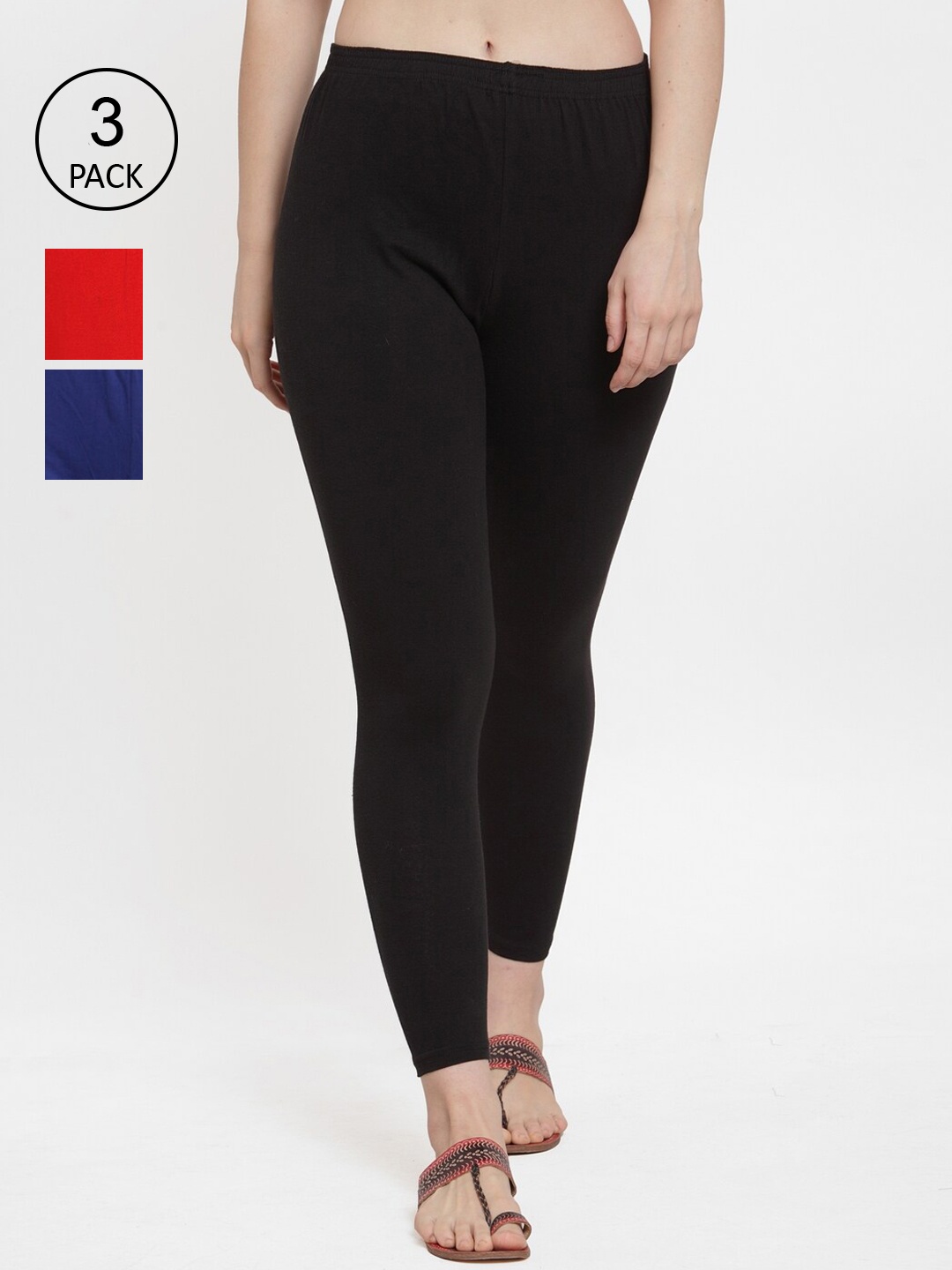 

GRACIT Woman Pack of 3 Black, Red & Blue Super combod Cotton Lycra Legging