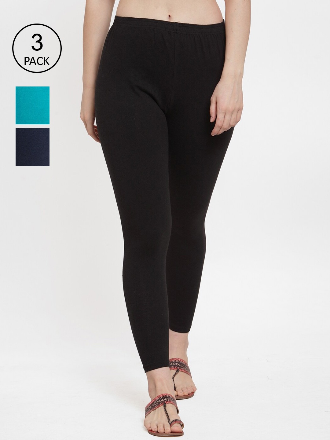 

GRACIT Women Pack Of 3 Ankle-Length Leggings, Black