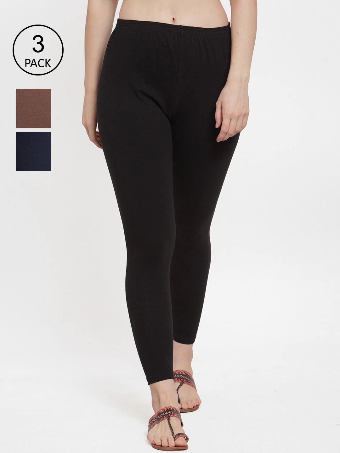

GRACIT Women Pack of 3 Solid Ankle Length Leggings, Black