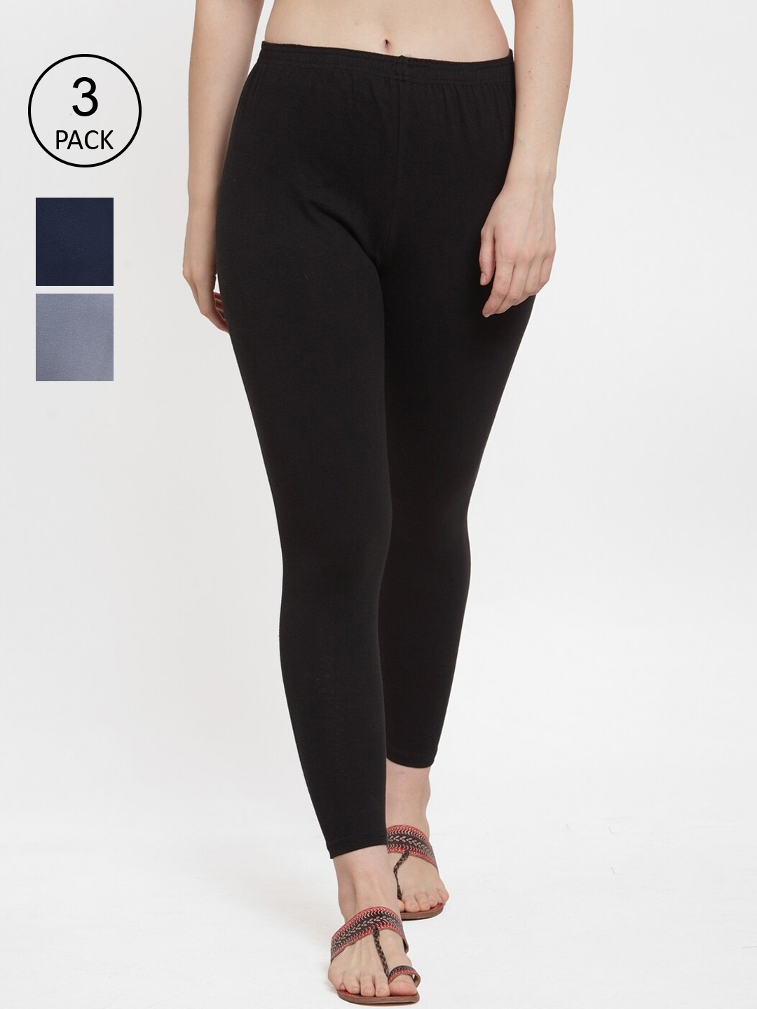 

GRACIT Women Pack Of 3 Leggings, Black