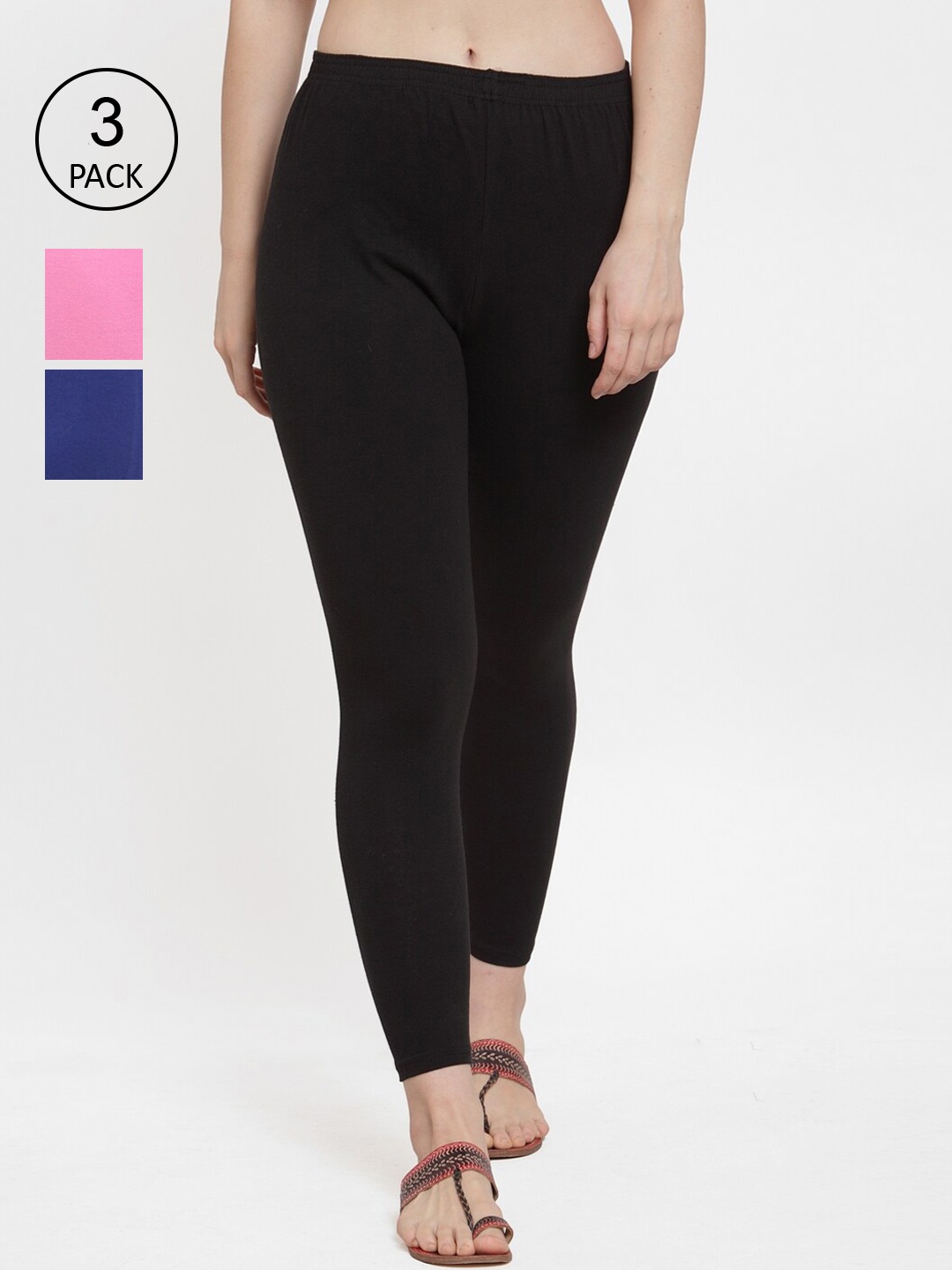 

GRACIT Women Pack Of 3 Leggings, Black