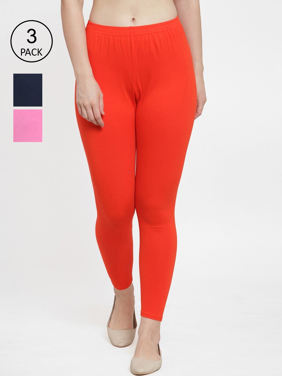 

GRACIT Women Pack Of 3 Solid Ankle-Length Leggings, Orange