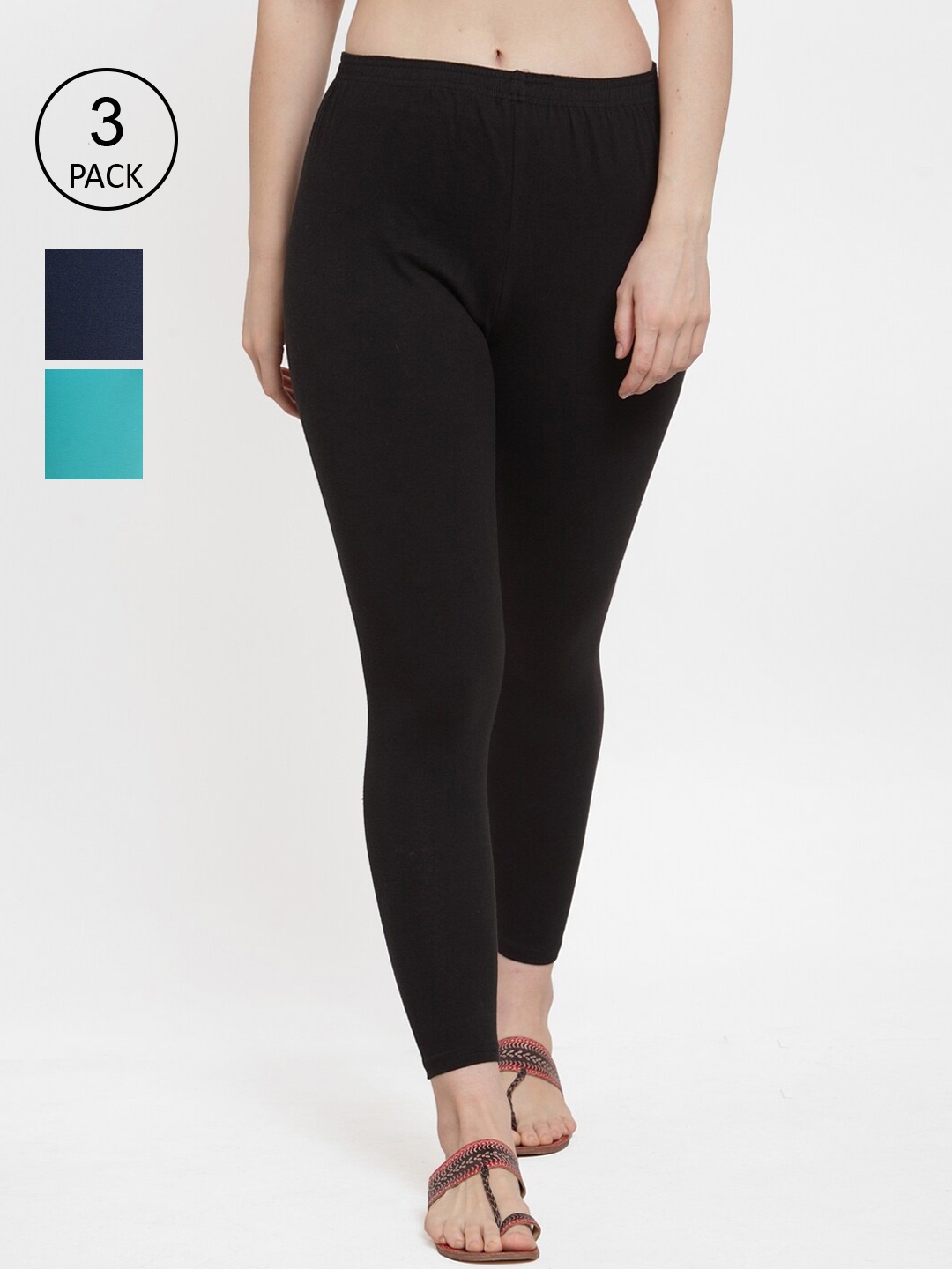 

GRACIT Women Pack Of 3 Solid Ankle-Length Leggings, Black