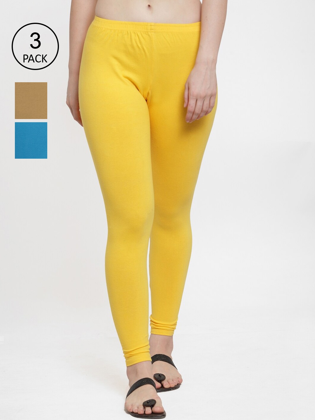

GRACIT Women Pack Of 3 Solid Leggings, Yellow