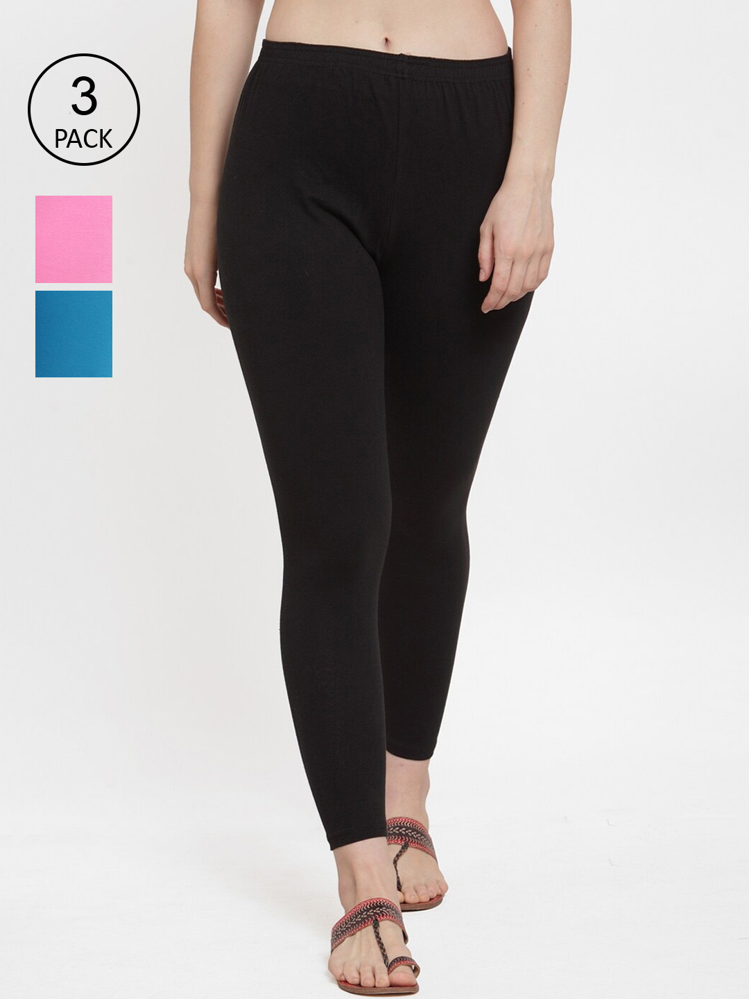 

GRACIT Women Pack Of 3 Solid Ankle-Length Leggings., Black