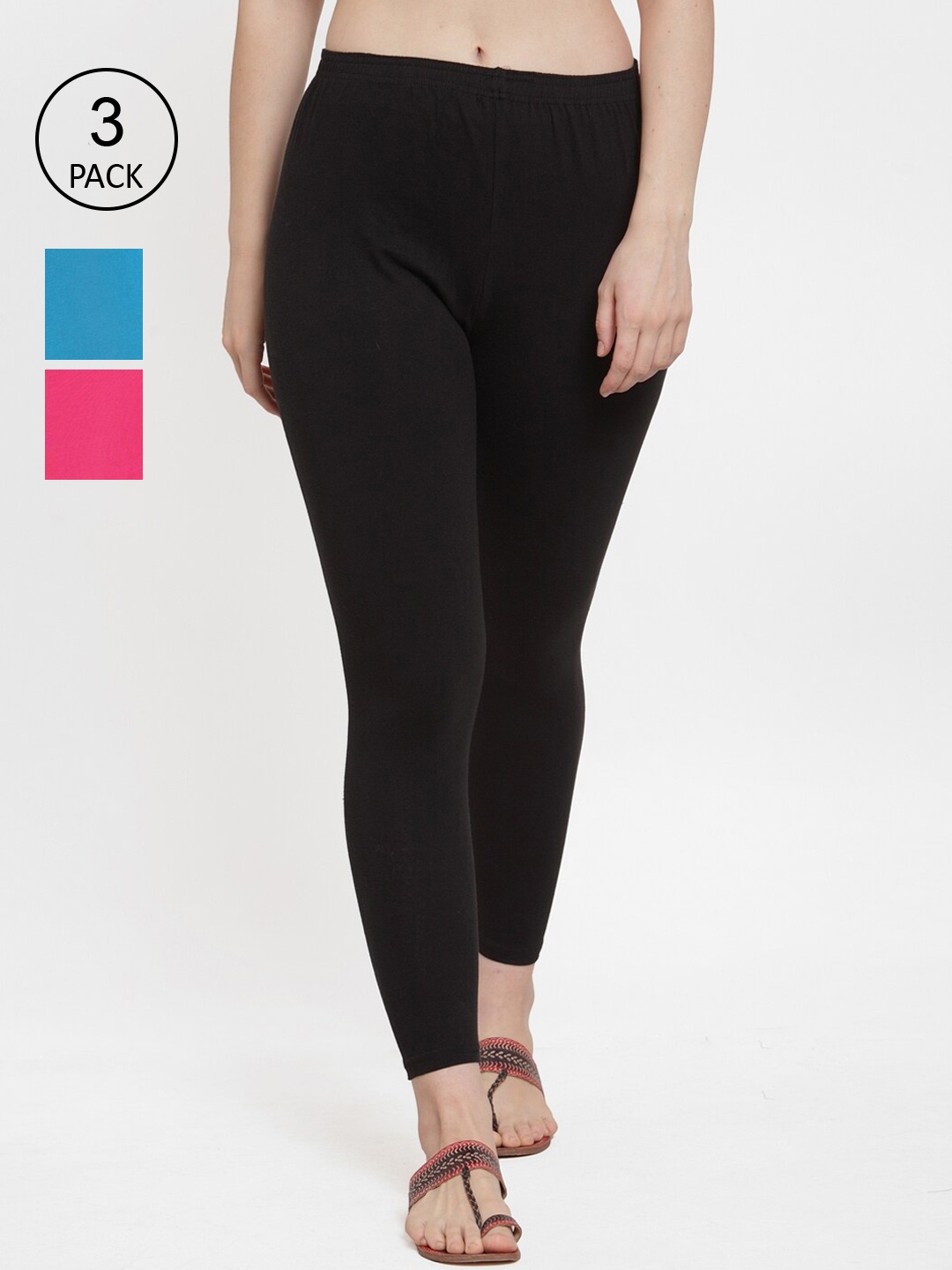 

GRACIT Women Pack Of 3 Ankle-Length Leggings, Black