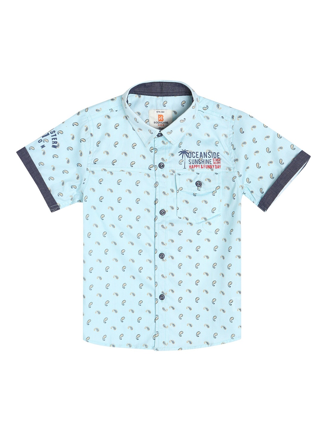 

Bodycare Kids Boys Blue Printed Cotton Casual Shirt