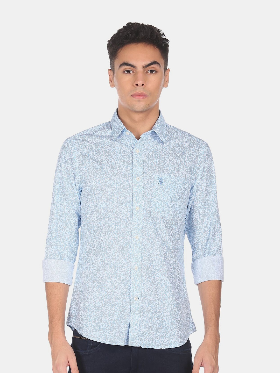

U S Polo Assn Men Blue Floral Printed Casual Shirt
