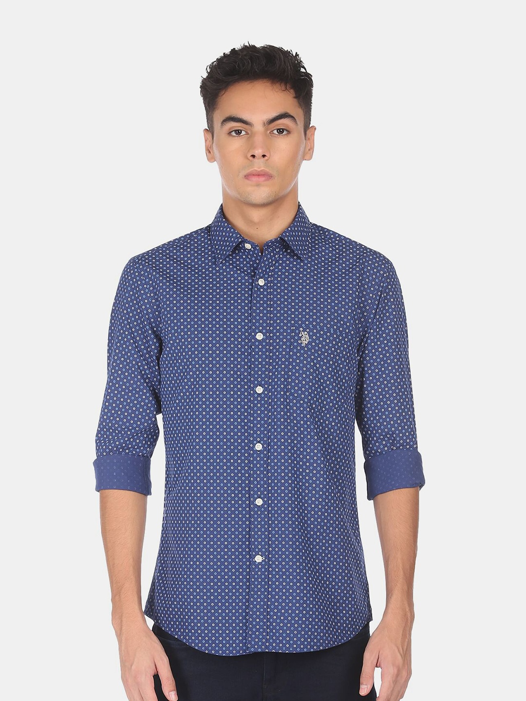 

U S Polo Assn Men Navy Blue Printed Casual Shirt