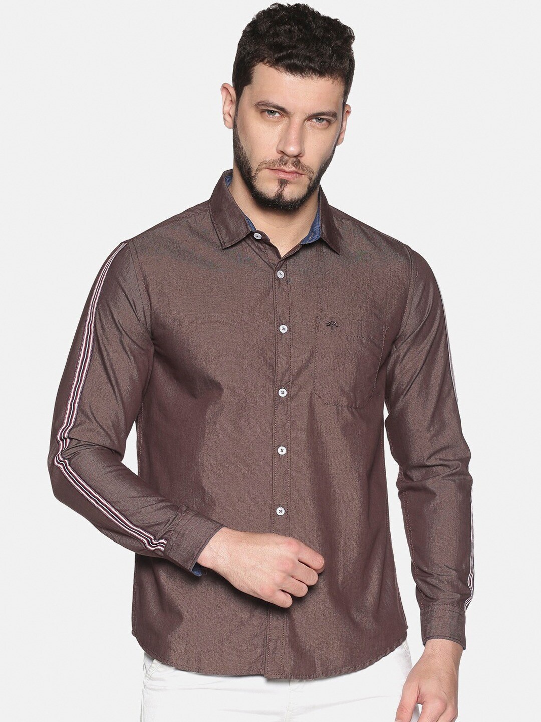 

Chennis Men Brown Slim Fit Pure Cotton Casual Shirt