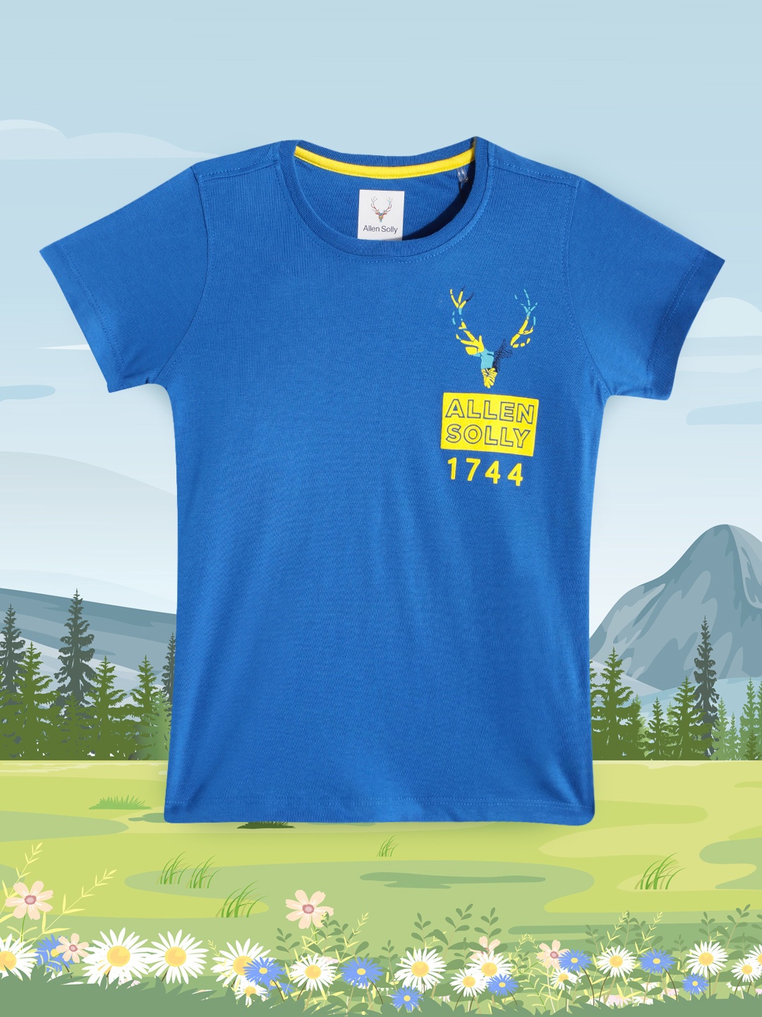 

Allen Solly Junior Boys Blue & Yellow Pure Cotton Brand Logo Printed T-shirt