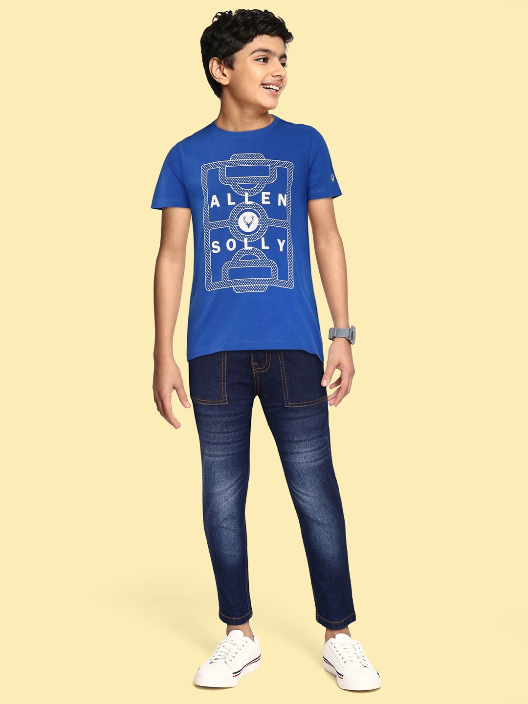 

Allen Solly Junior Boys Blue Printed Pure Cotton T-shirt