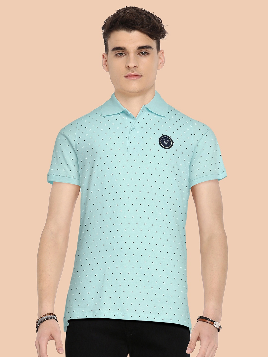 

Allen Solly Junior Boys Blue Printed Polo Collar Pure Cotton T-shirt