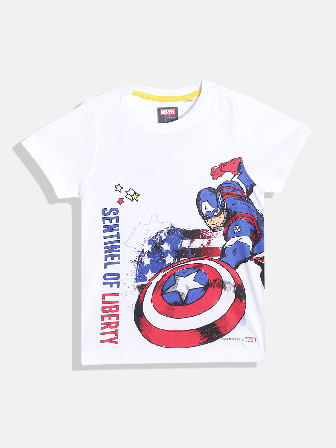 

Allen Solly Junior Boys White & Blue Captain America Print Pure Cotton T-shirt