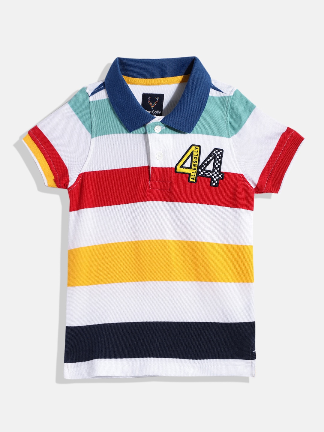 

Allen Solly Junior Boys Multicoloured Striped Polo Collar Pure Cotton T-shirt, Multi