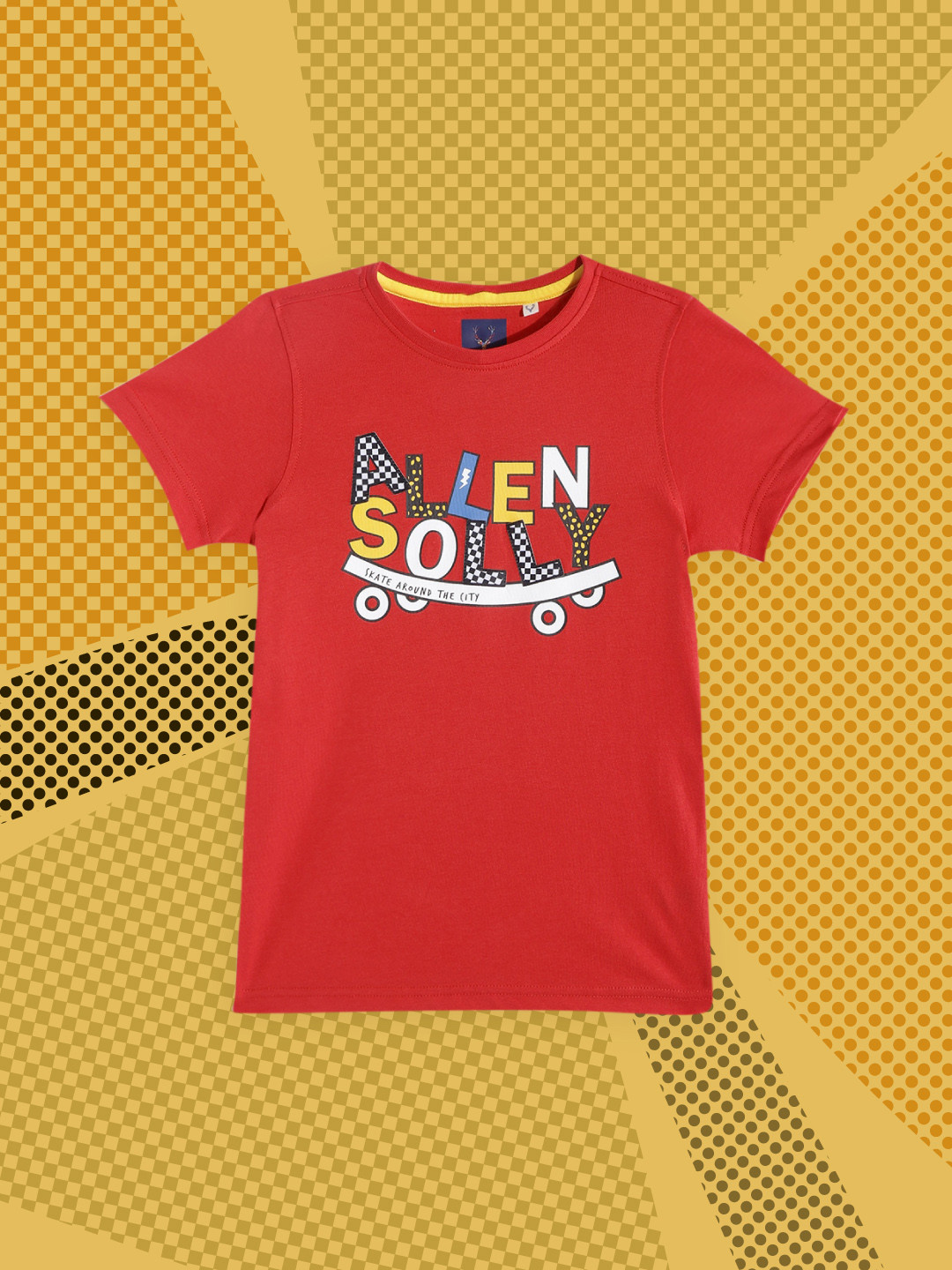 

Allen Solly Junior Boys Red & White Brand Logo Printed Pure Cotton T-shirt