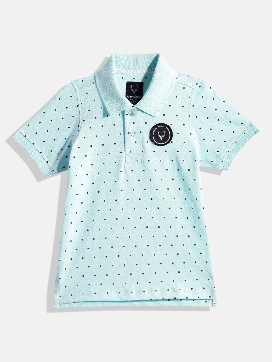 

Allen Solly Junior Boys Blue & Black Geometric Printed Pure Cotton T-shirt