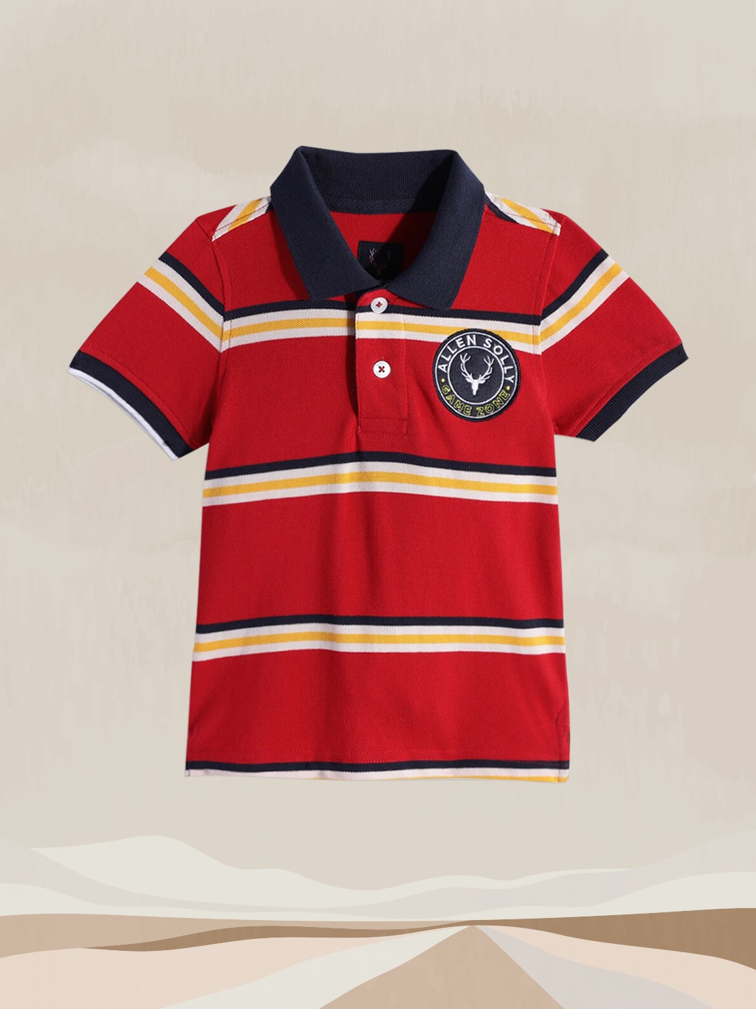 

Allen Solly Junior Boys Red Striped Pure Cotton Polo Collar T-shirt