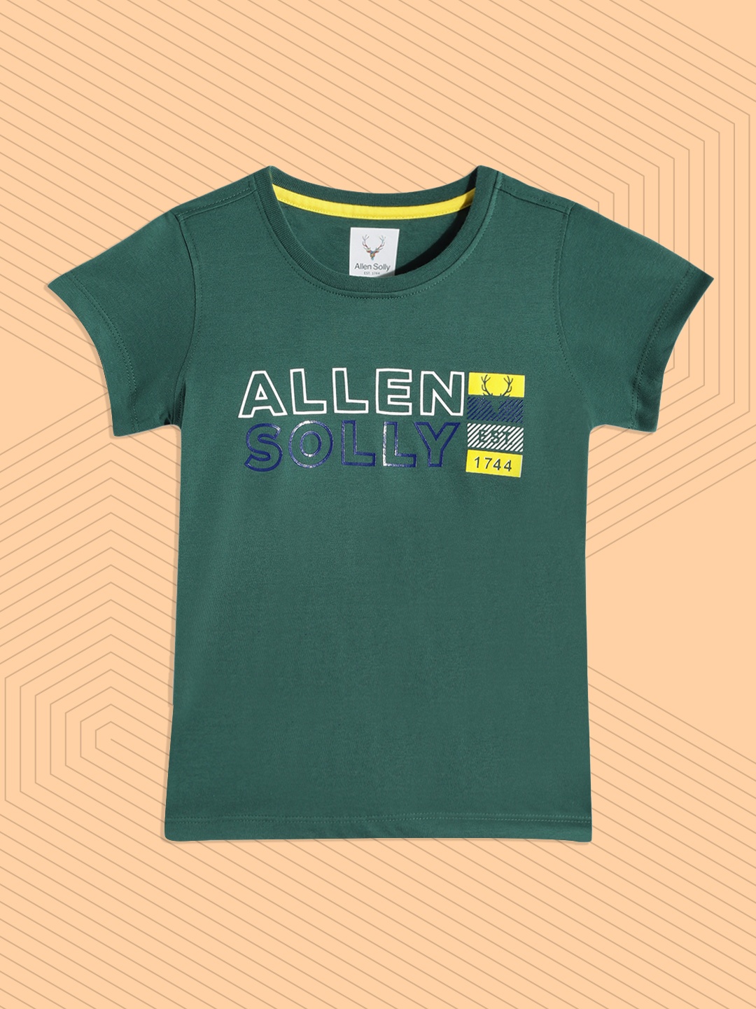 

Allen Solly Junior Boys Green & Navy Blue Pure Cotton Brand Logo Printed T-shirt