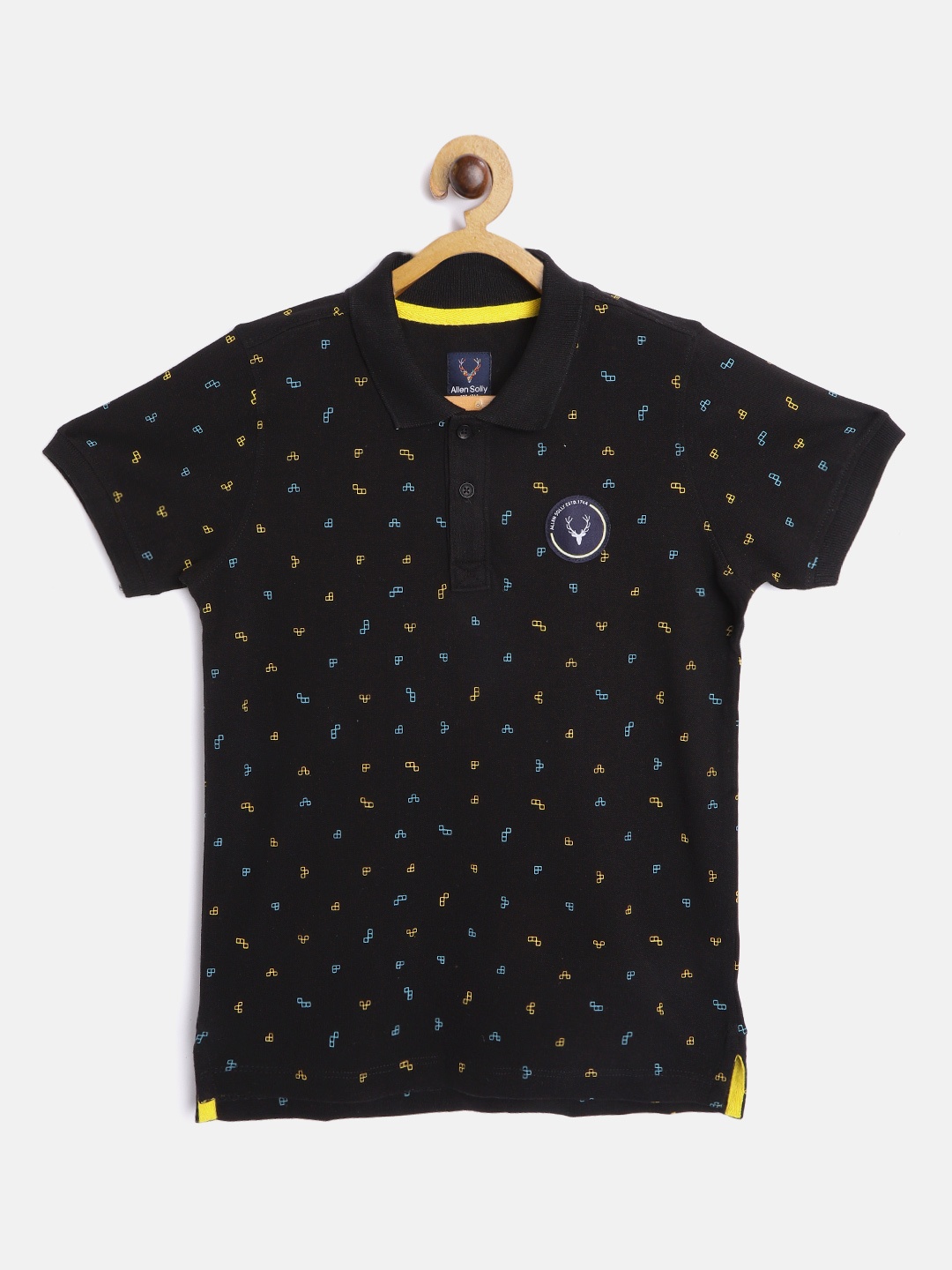 

Allen Solly Junior Boys Black & Blue Printed Polo Collar Pure Cotton T-shirt