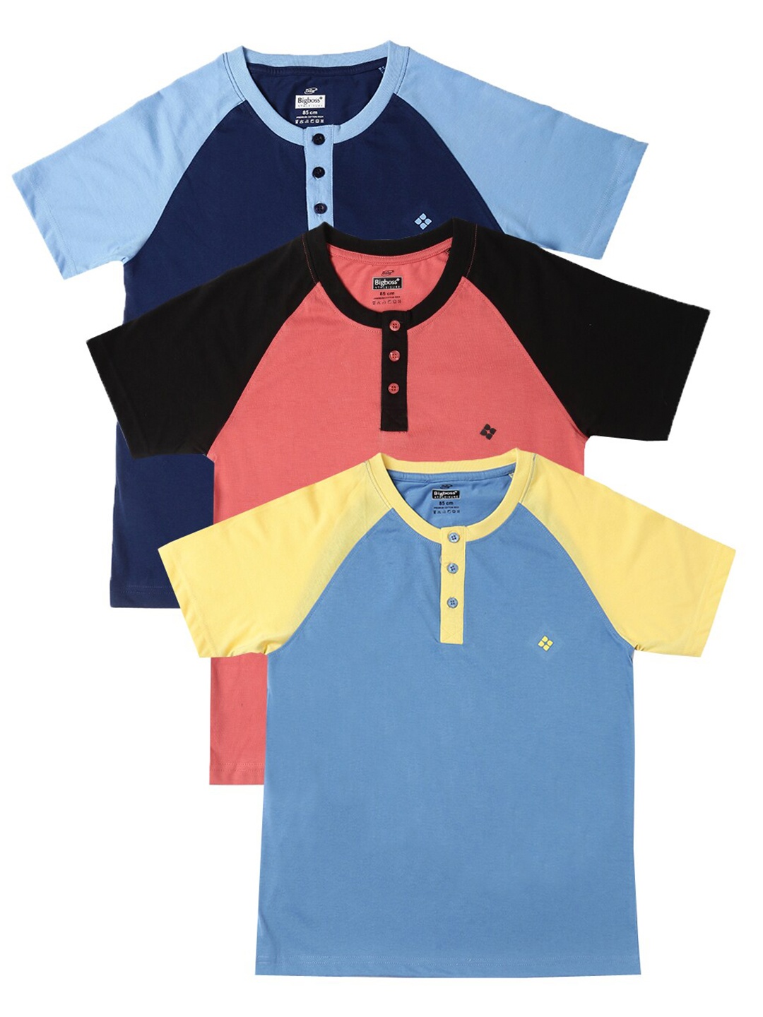 

Dollar Boys Pack Of 3 Colourblocked Henley Neck T-shirt, Blue