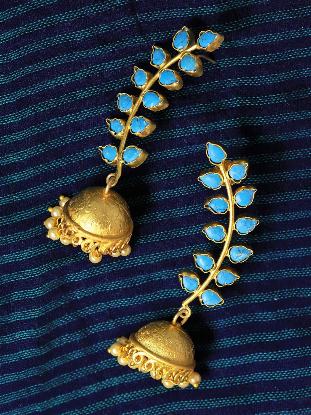 

PANASH Women Gold-Toned & Turquoise Blue Dome Shaped Jhumka Earrings