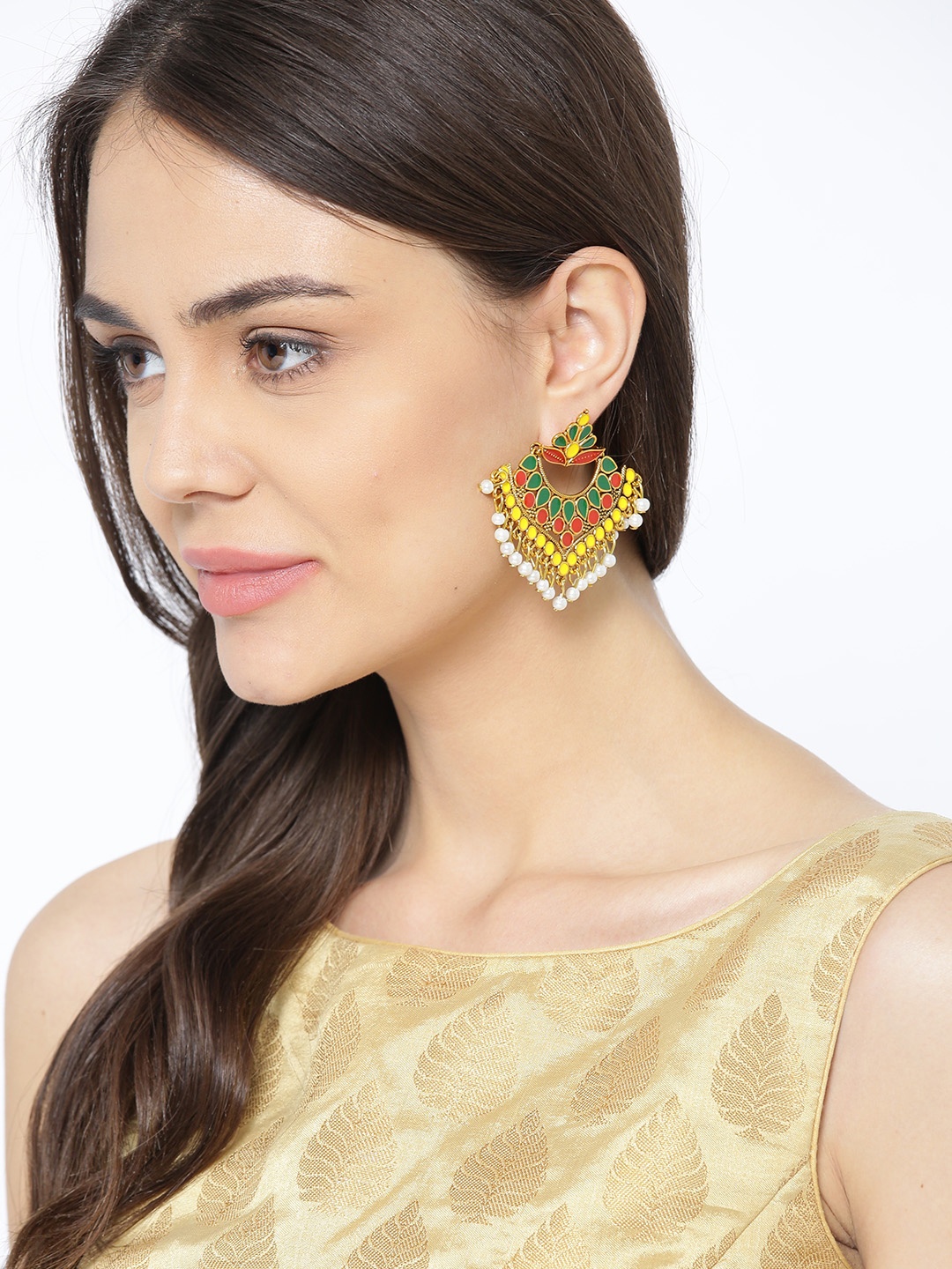 

PANASH Gold-Toned & White Contemporary Drop Earrings