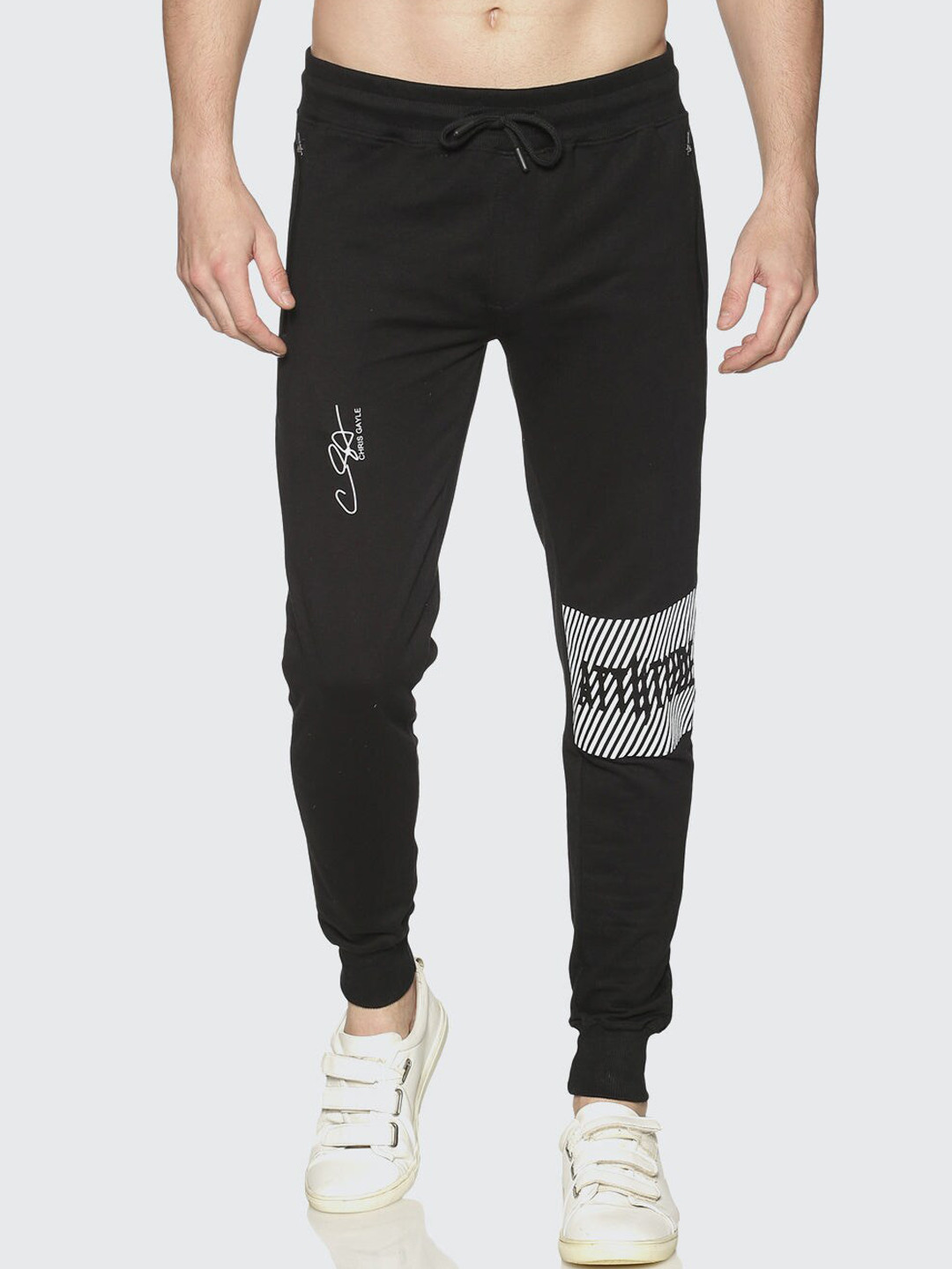 

ATTIITUDE Men Black Solid Pure Cotton Slim-Fit Joggers