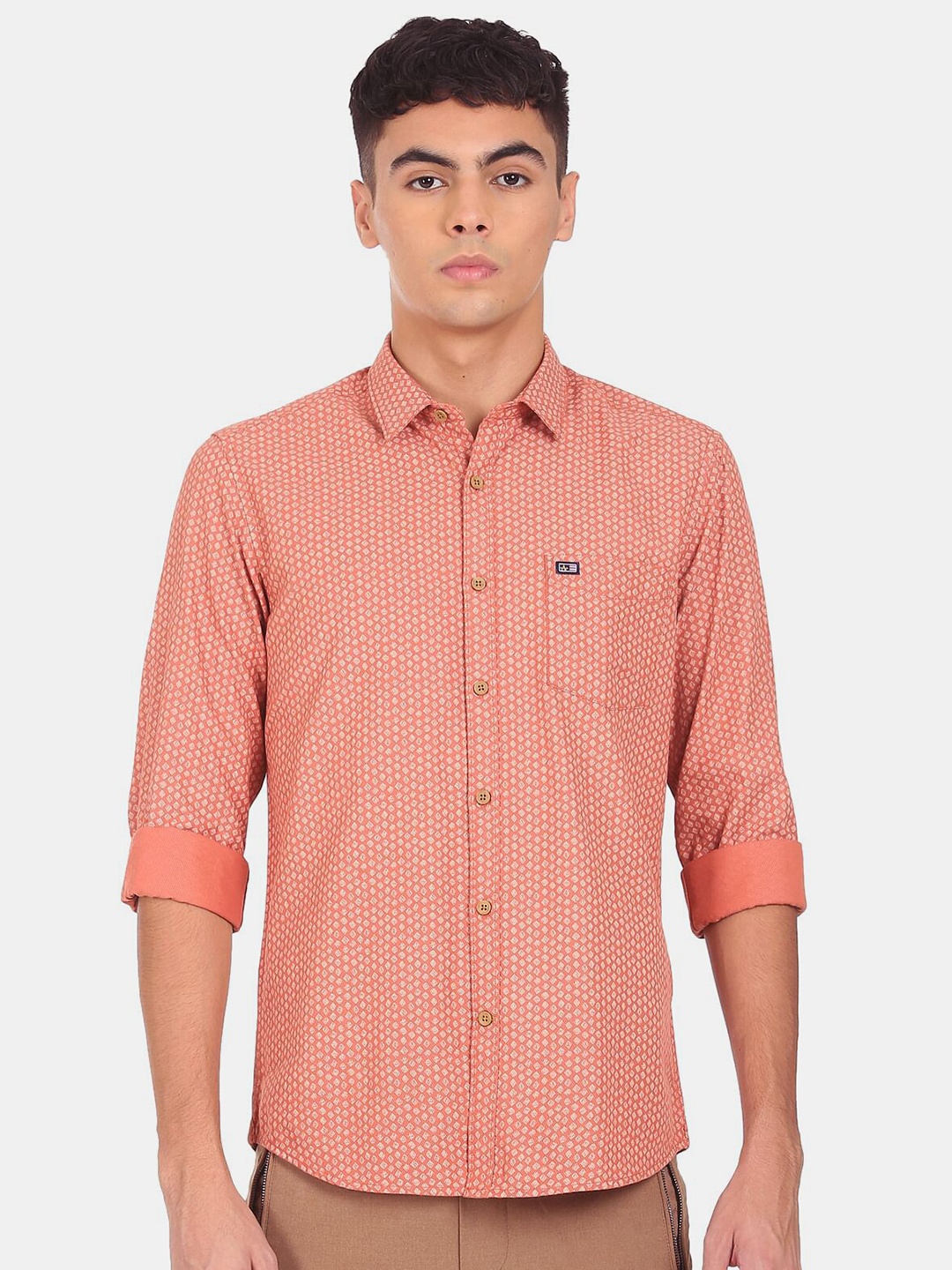 

Arrow Men Peach-Coloured Printed Casual Shirt