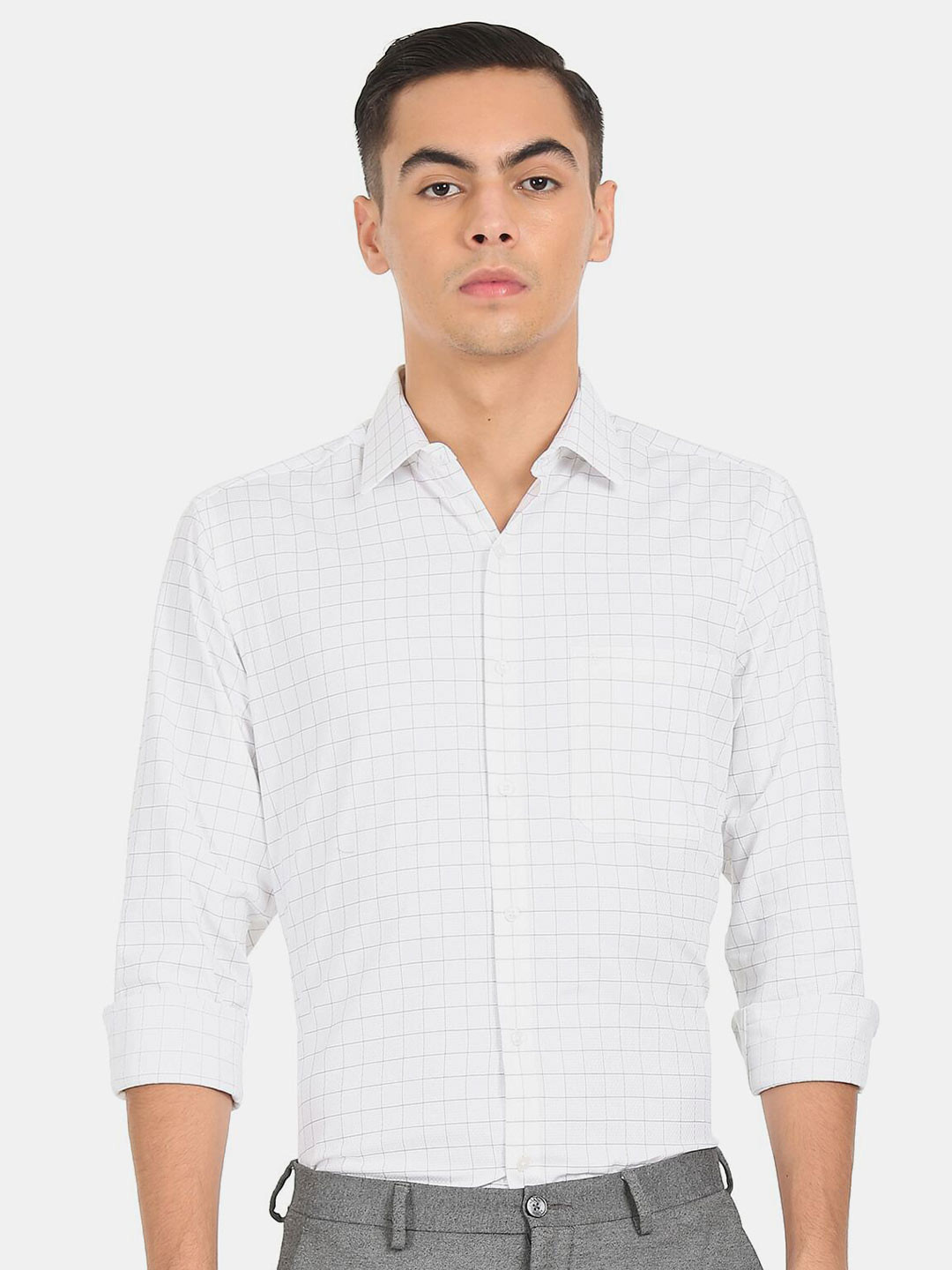 

Arrow Men White Regular Fit Checked Cotton Formal Shirt