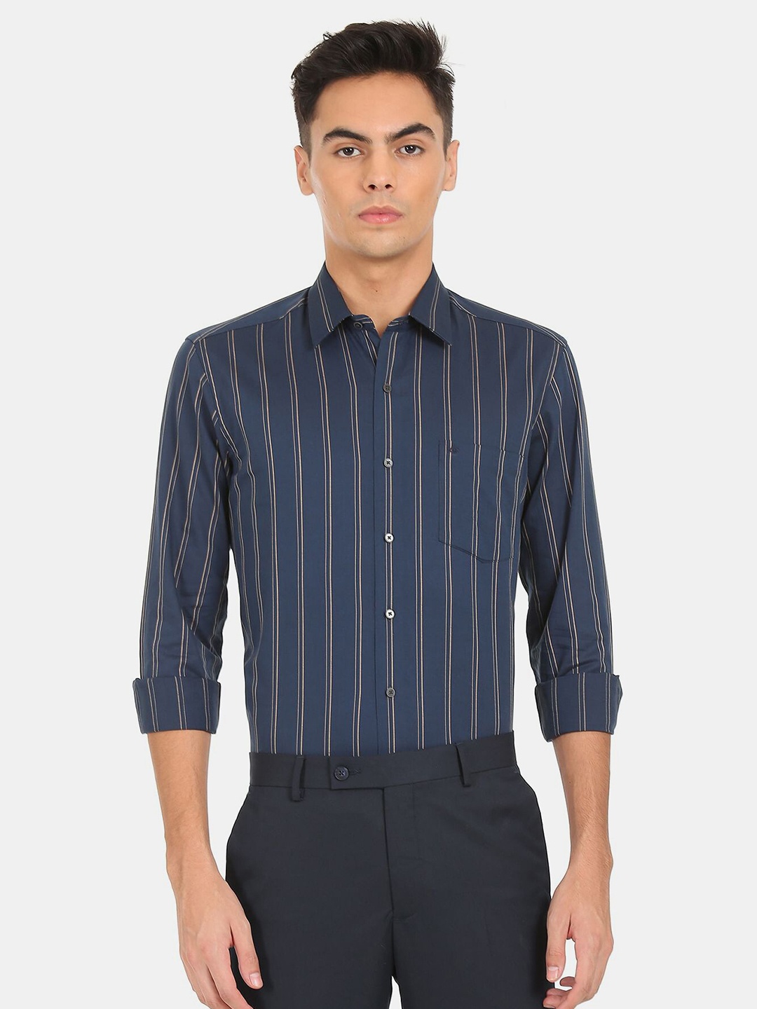 

Arrow Men Blue Striped Formal Shirt