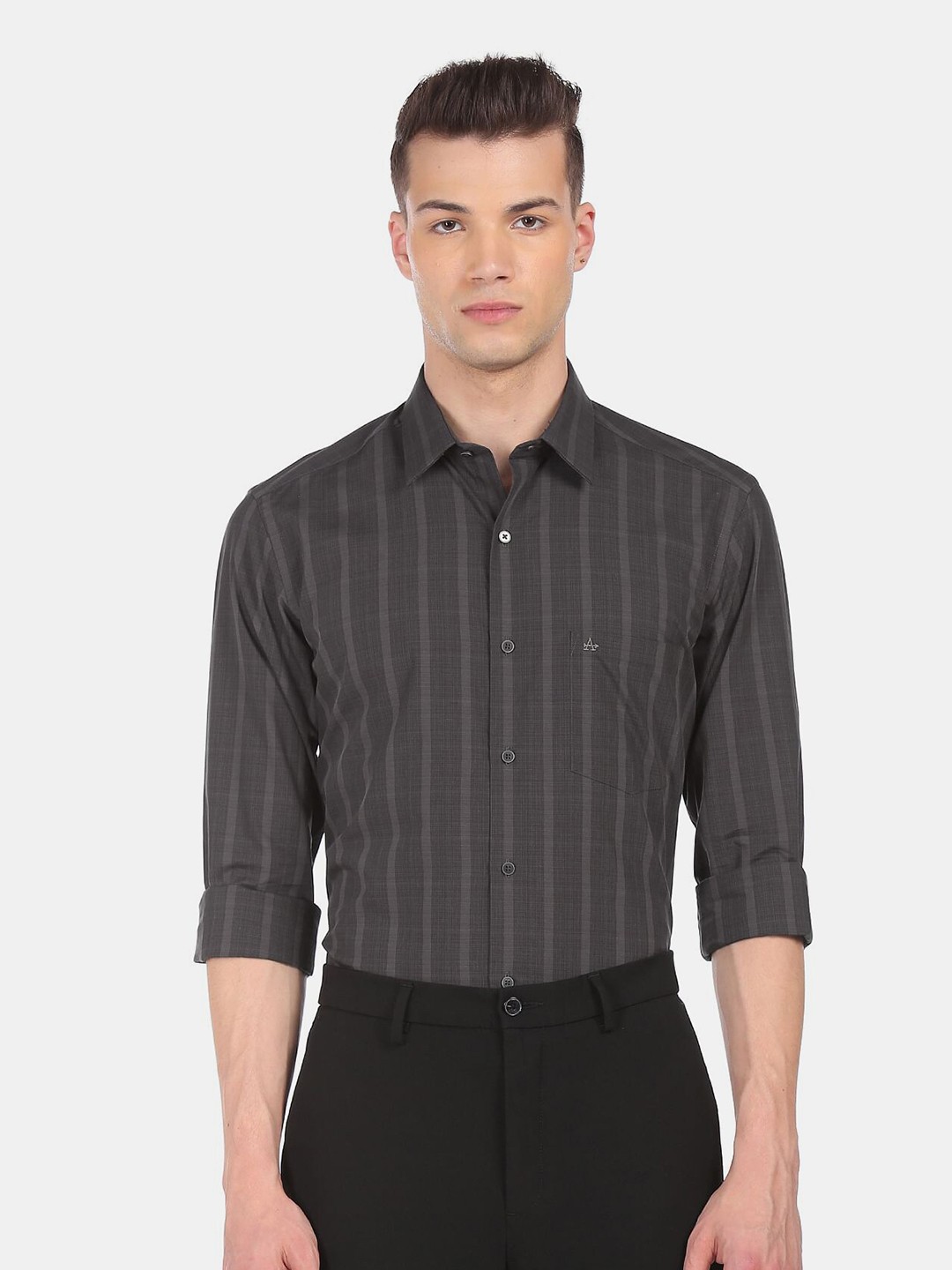 

Arrow Men Black Slim Fit Striped Cotton Formal Shirt