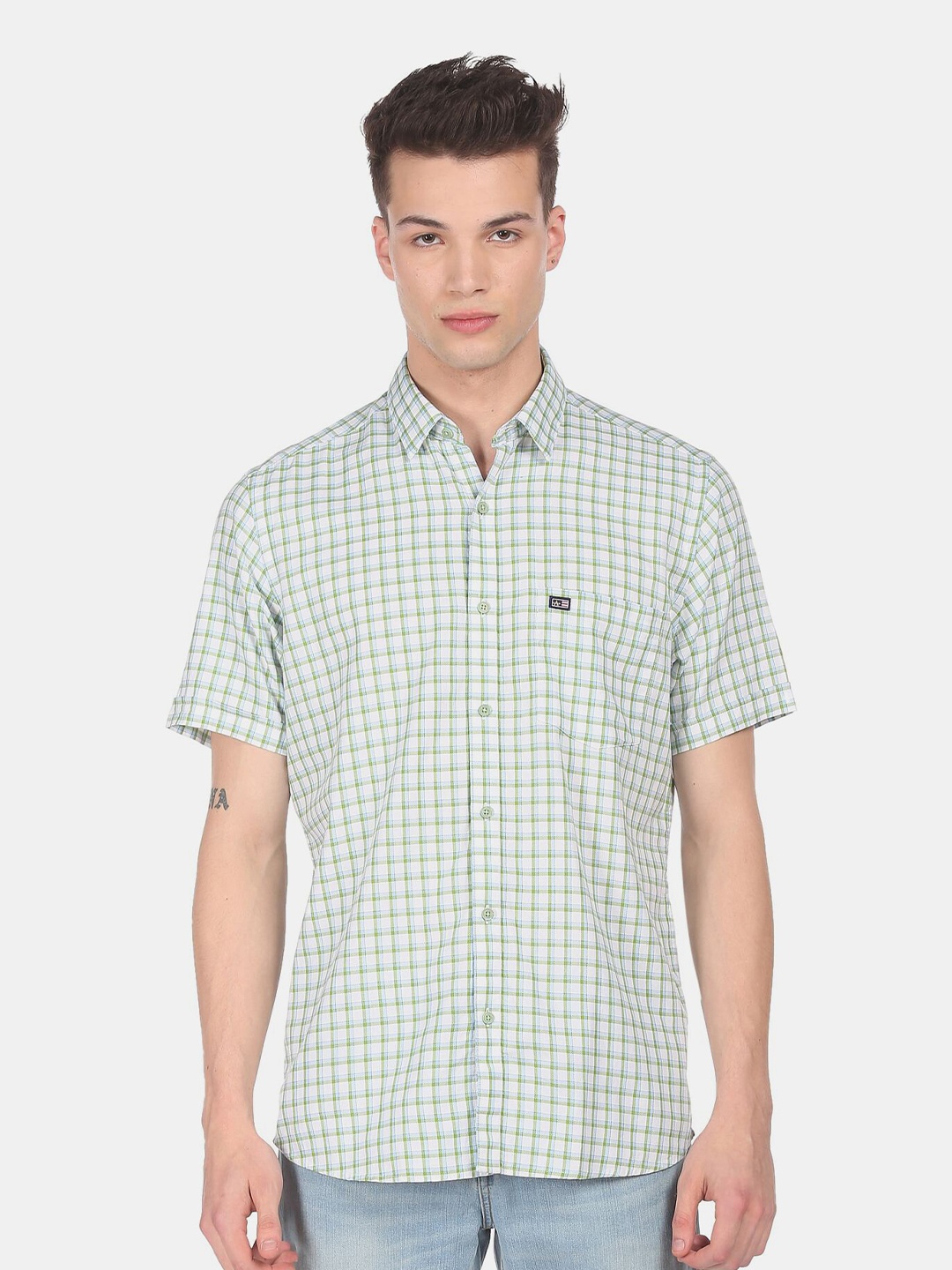 

Arrow Men Sage Checked Casual Shirt, Green