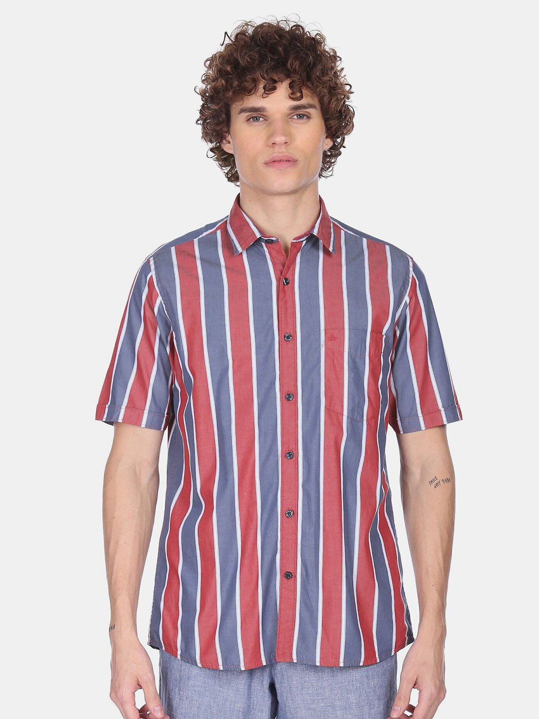 

Arrow Men Blue & Red Striped Pure Cotton Casual Shirt