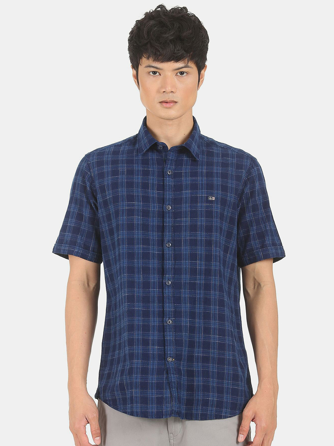 

Arrow Men Navy Blue Checked Pure Cotton Casual Shirt
