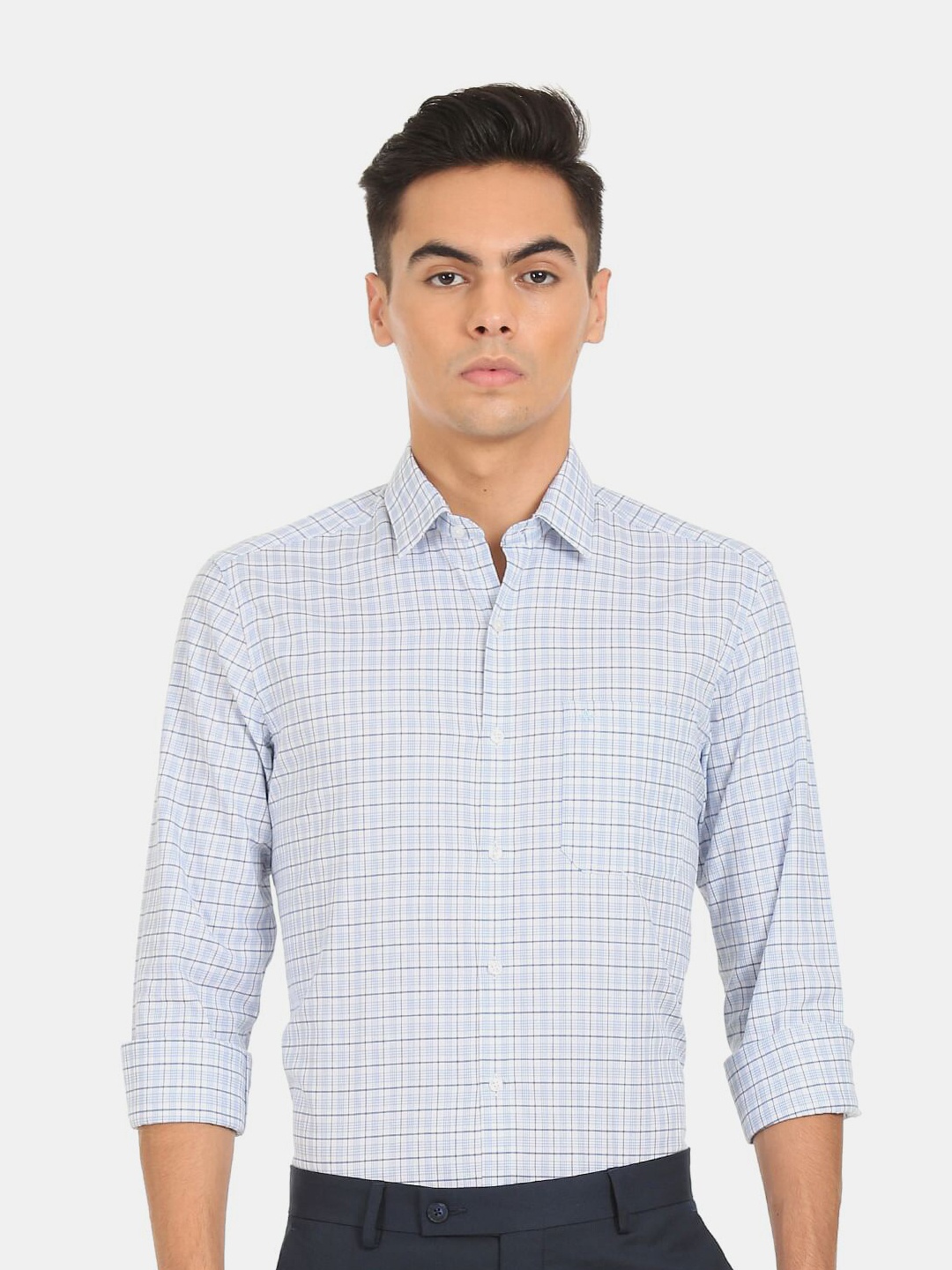 

Arrow Men Blue Slim Fit Checked Pure Cotton Formal Shirt