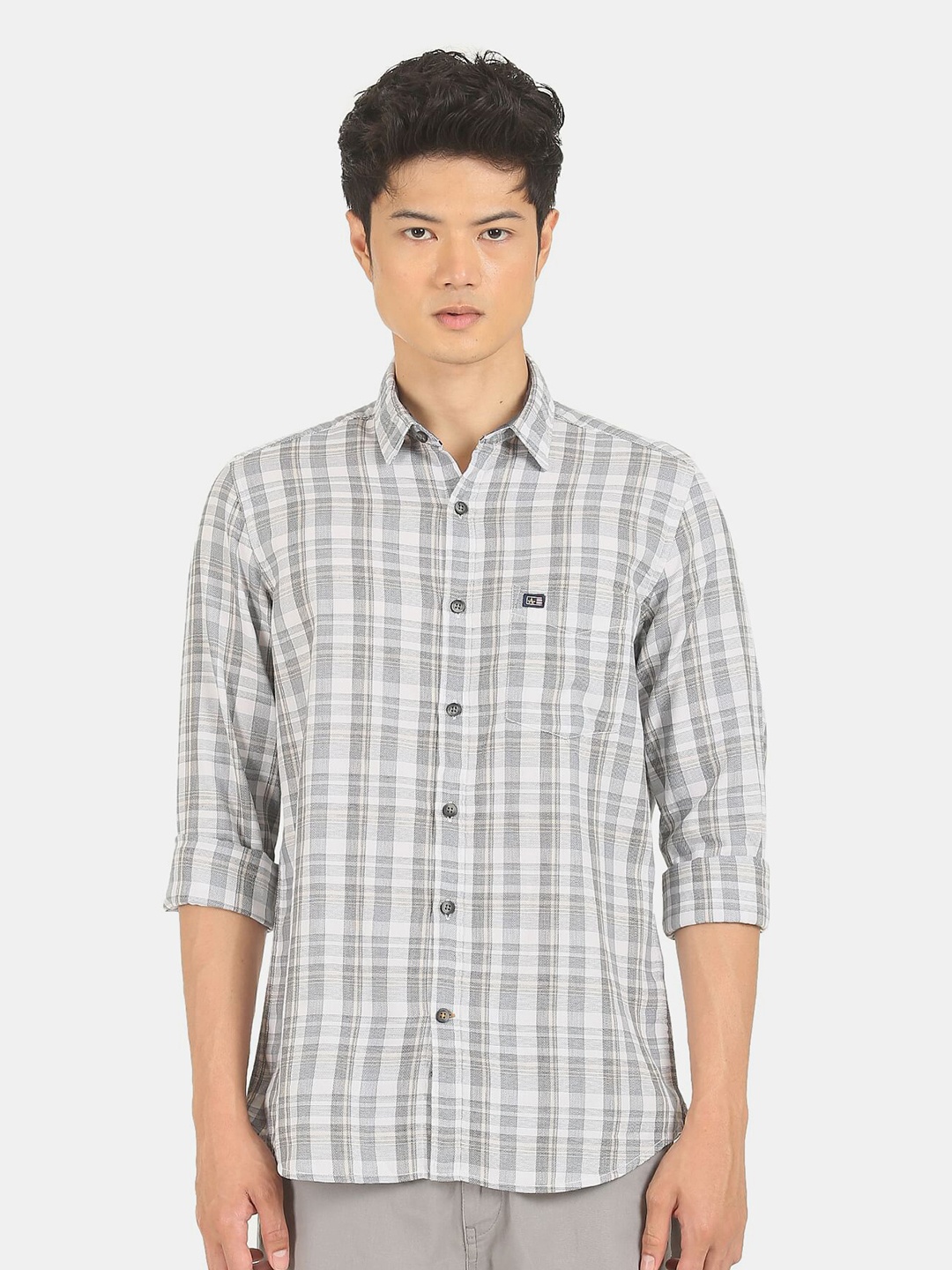 

Arrow Men White Regular Fit Tartan Checked Cotton Casual Shirt