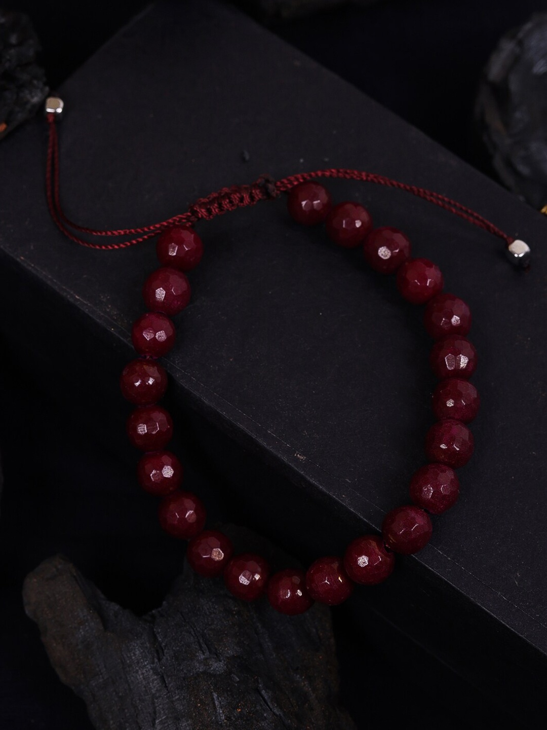 

DIVA WALK Women Maroon Agate Handcrafted Silver-Plated Cuff Bracelet